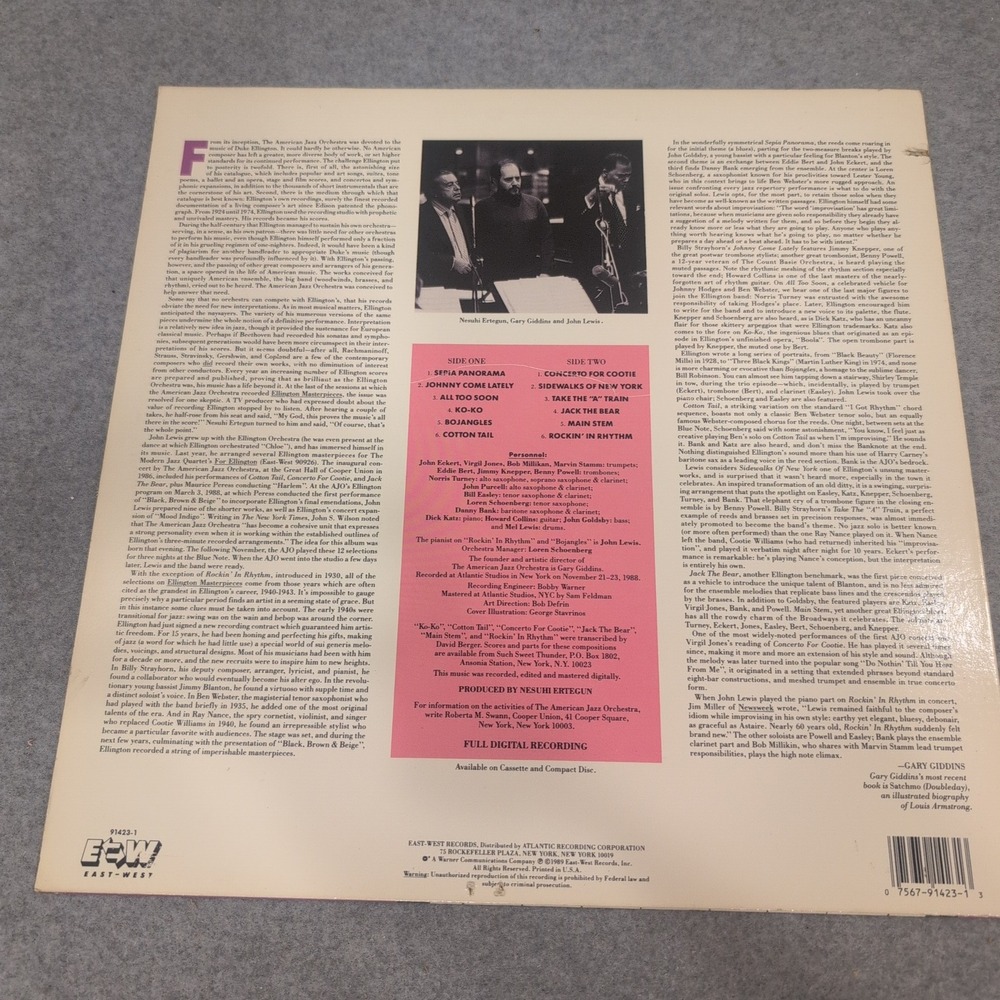 American Jazz Orchestra John Lewis Ellington Masterpieces Vinyl LP 1989 91423-1 - Picture 2 of 5